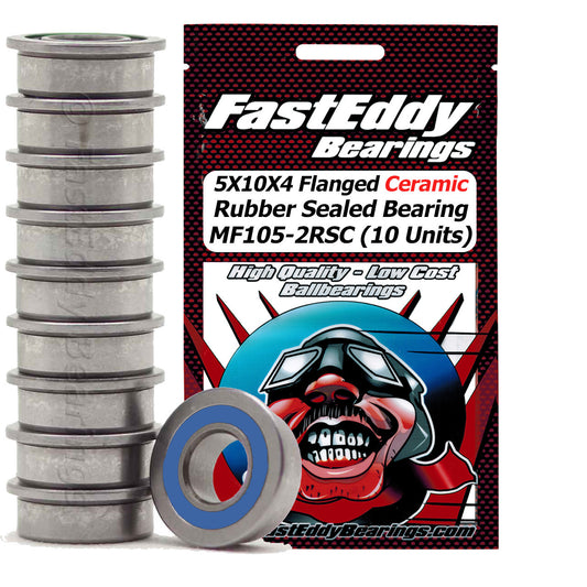 5X10X4 Flanged Ceramic Rubber Sealed Bearing MR105-2RSC (10 Units)