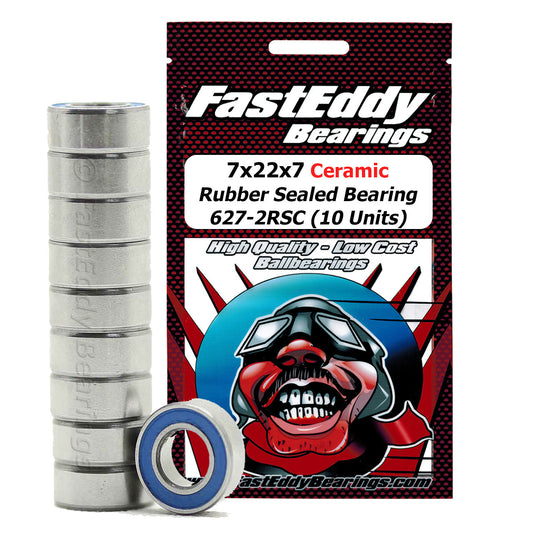 7x22x7 Ceramic Rubber Sealed Bearing 627-2RSC (10 Units)
