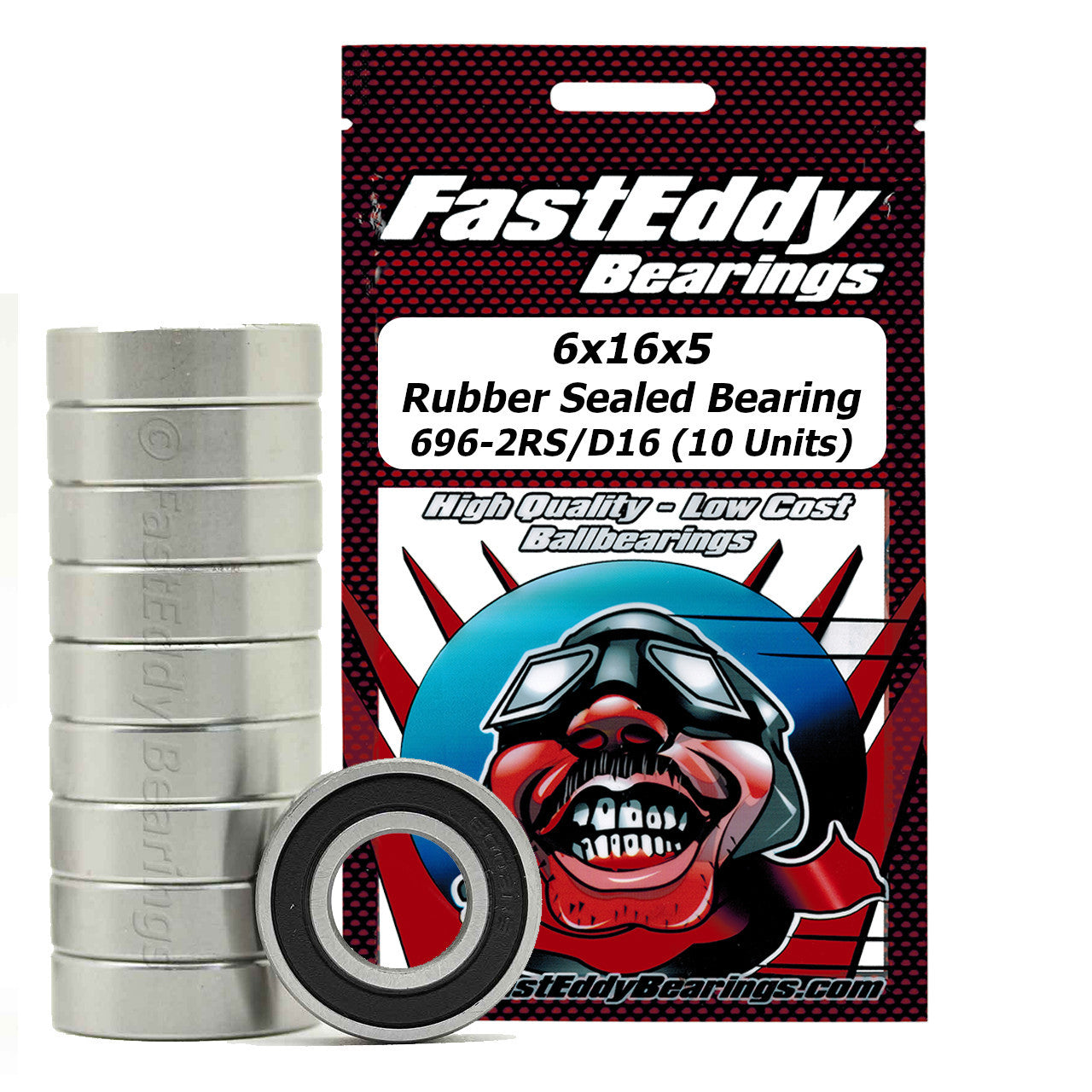 6x16x5 Rubber Sealed Bearing 696-2RS/D16 (10 Units)