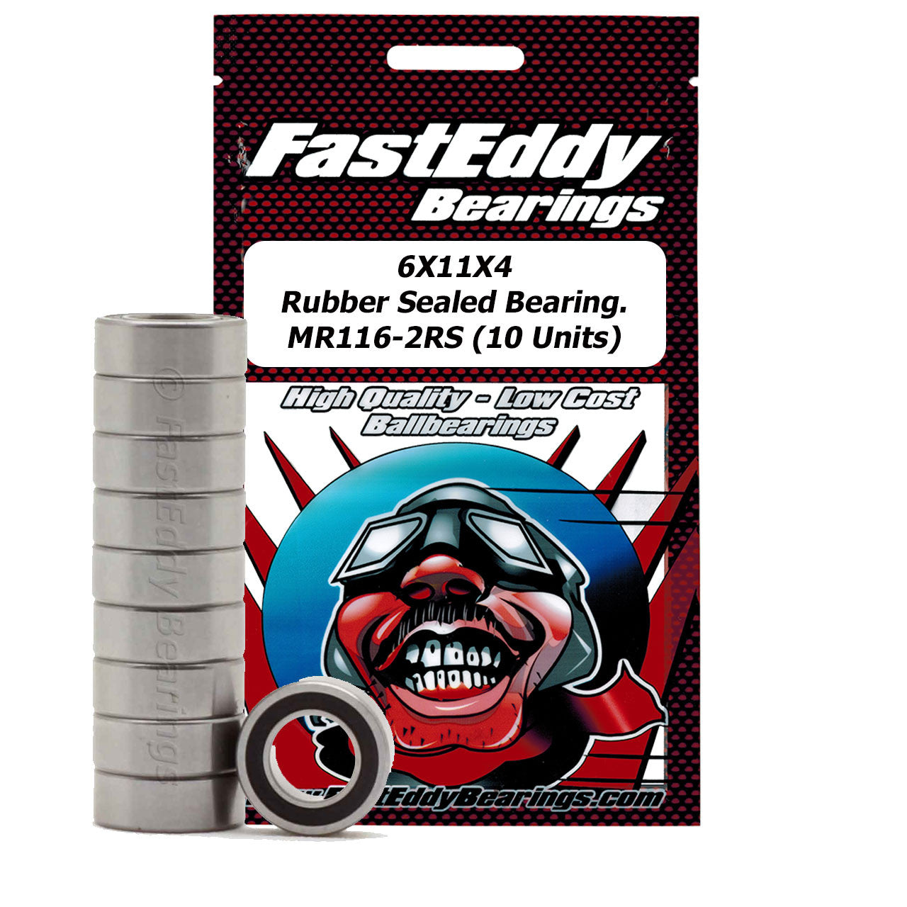 6X11X4 Rubber Sealed Bearing MR116-2RS (10 Units)