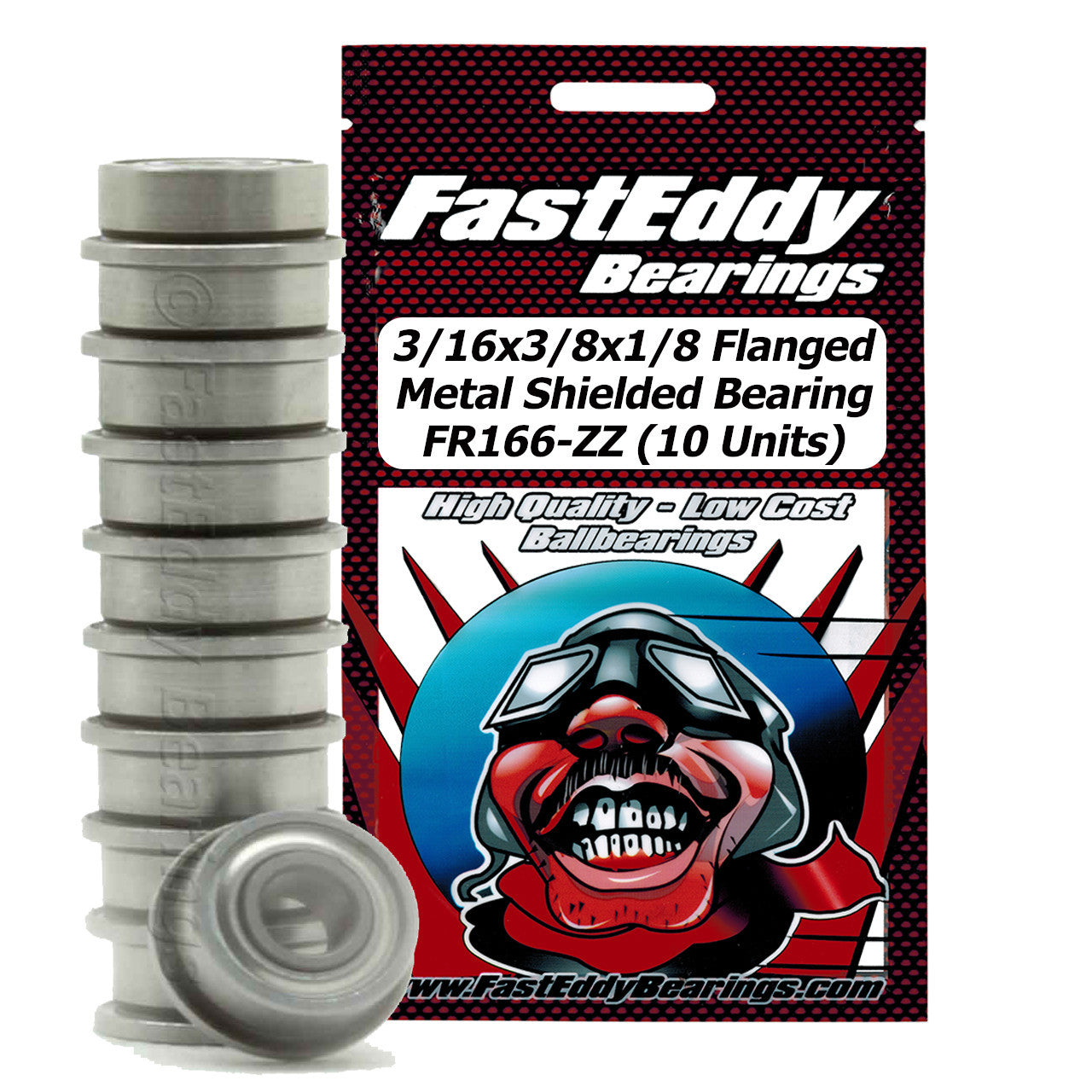 3/16x3/8x1/8 Flanged Metal Shielded Bearing FR166-ZZ (10 Units)